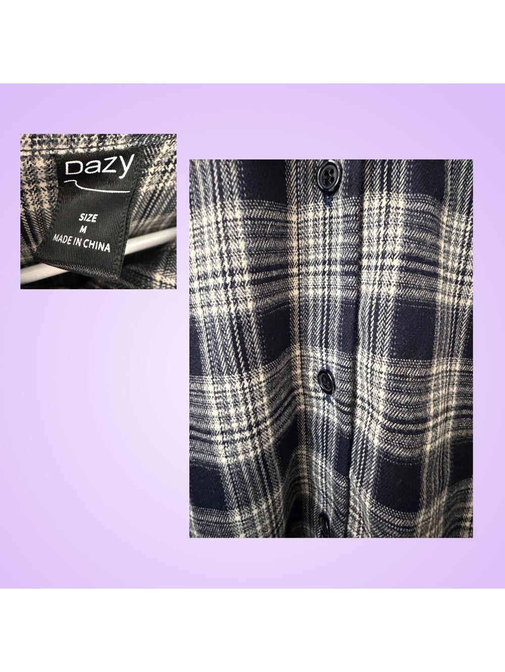 Womens Size M Black White Plaid Oversized Shirt Dress Tunic by Dazy | Flannel - Picture 3 of 3
